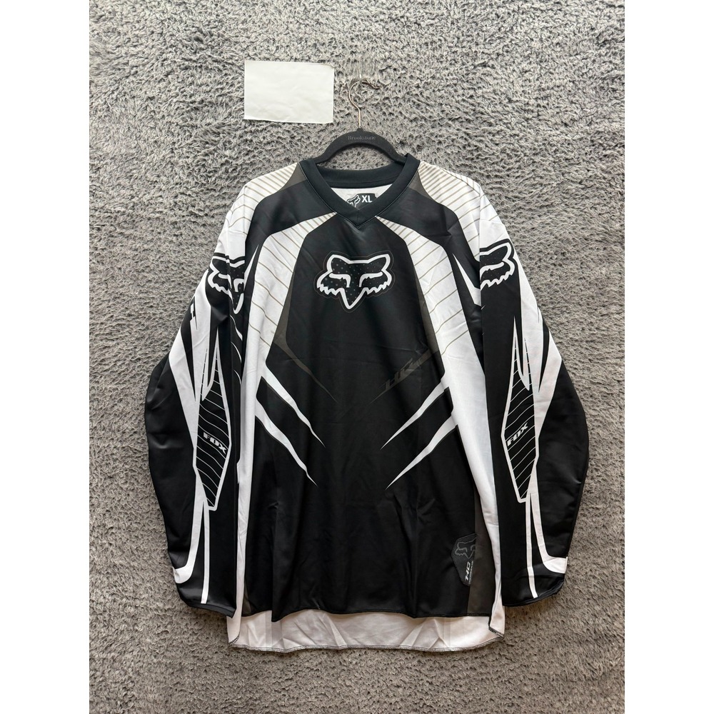 NWD Vintage Fox Racing V-Neck Long Sleeve Motocross Jersey Black Mens Size XL